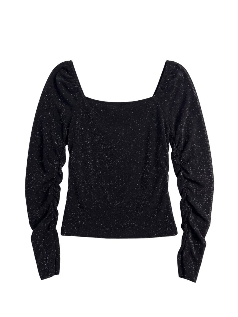 NWOT | Black Sheer Sparkly Glitter Long Sleeve Square Neck Blouse | Large